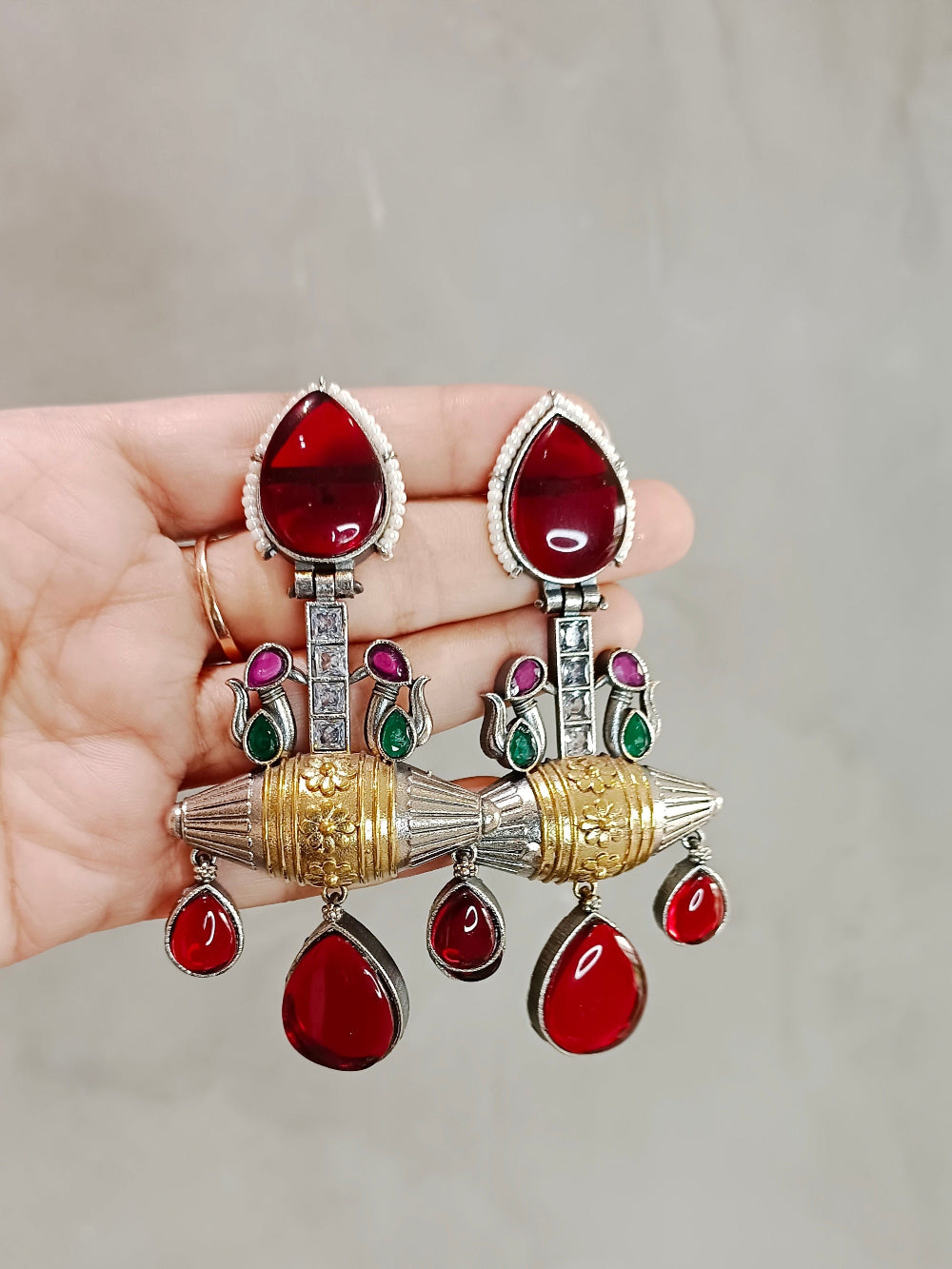 Layra Maroon Monalisa Stone Earrings