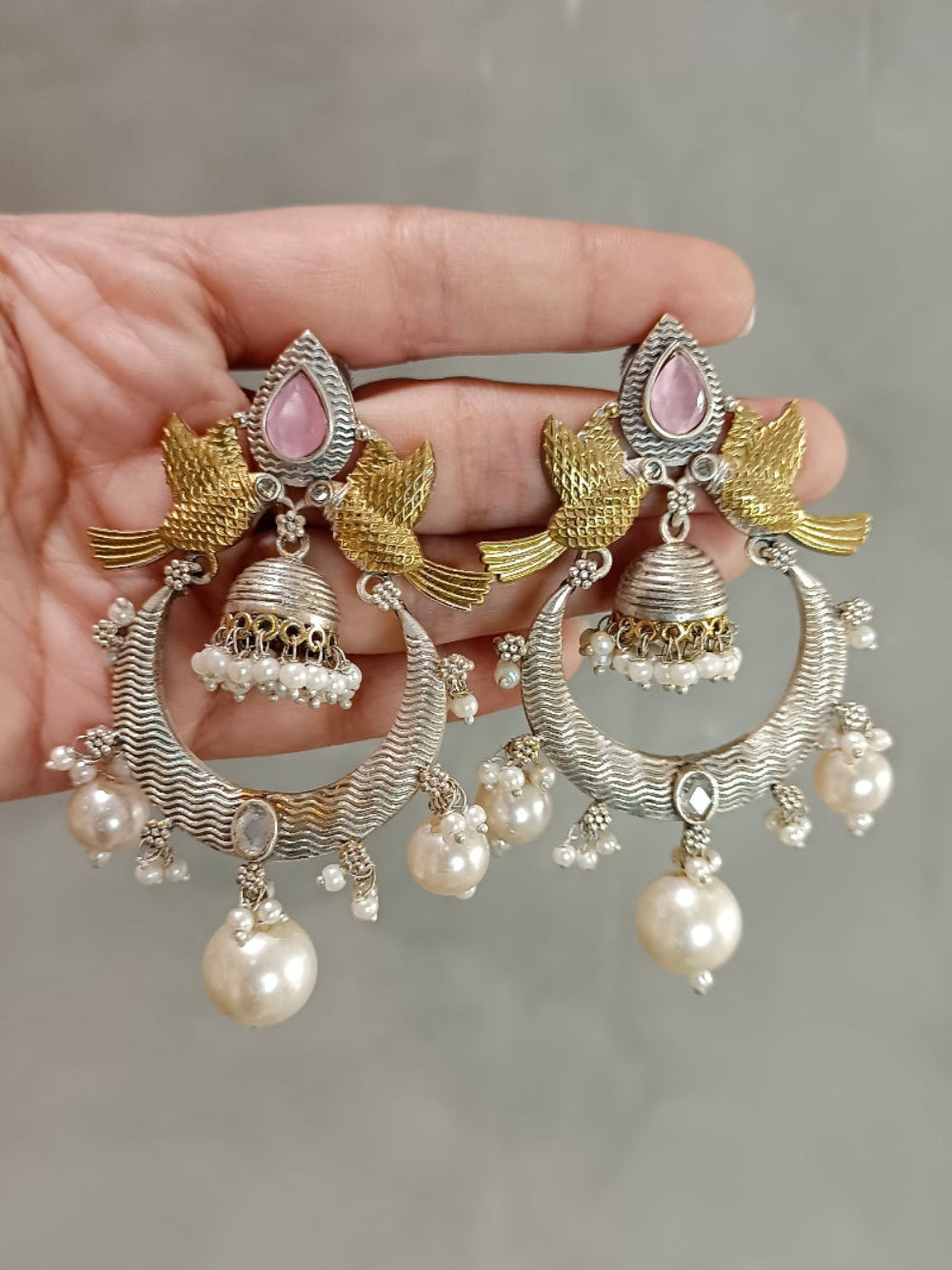 Lavanya pink Monalisa With Ivory pearl Earrings