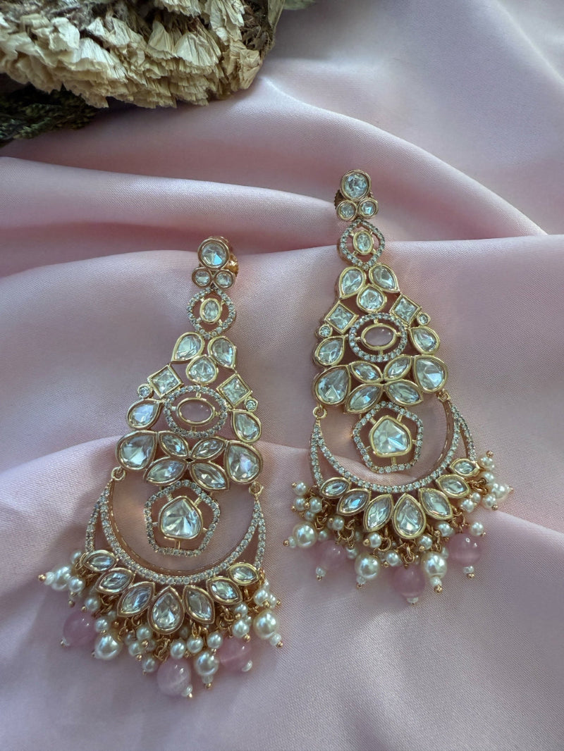 Ananya Pink Moissanite Polki Earrings