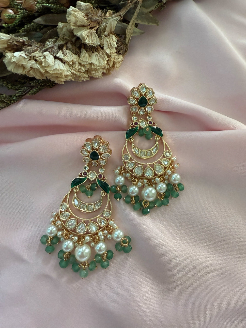 Kaveri Light Green Moissanite Polki Earrings