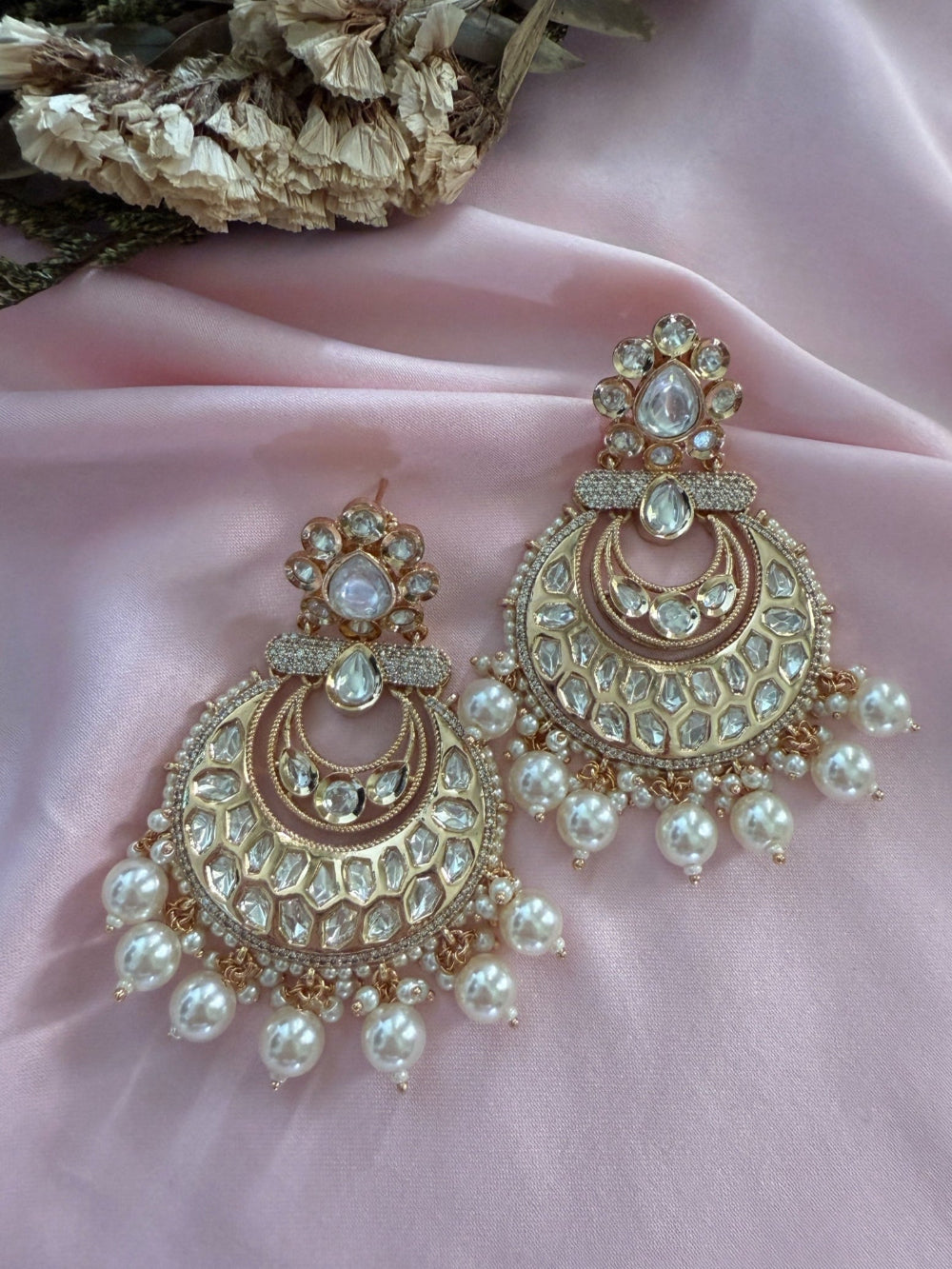 Manali Ruby Pink Moissanite Polki Earrings