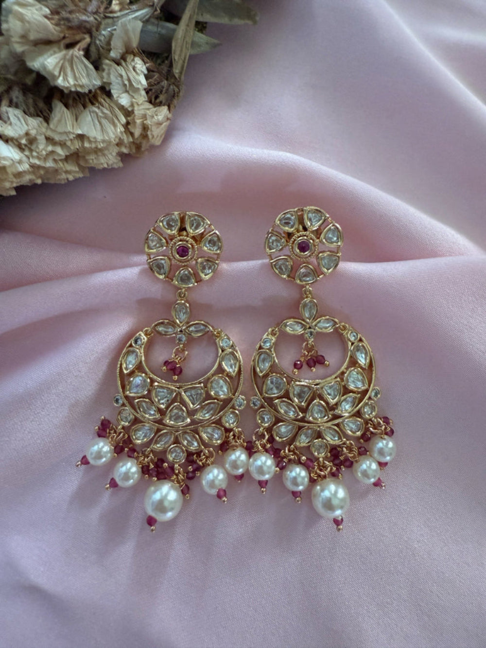 Mohini Ruby Pink Moissanite Polki Earrings