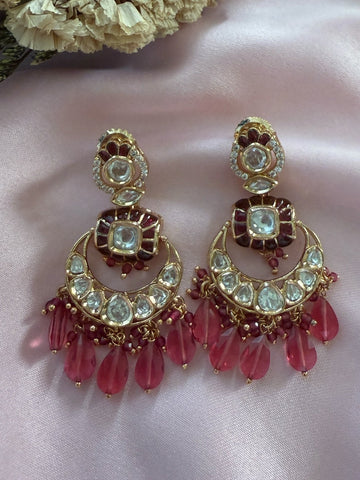 Kamal Rose Pink Moissanite Polki Earrings