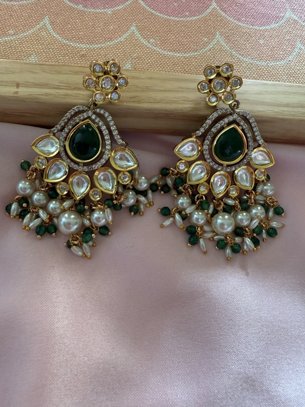 Kalam Green Moissanite Polki Earrings