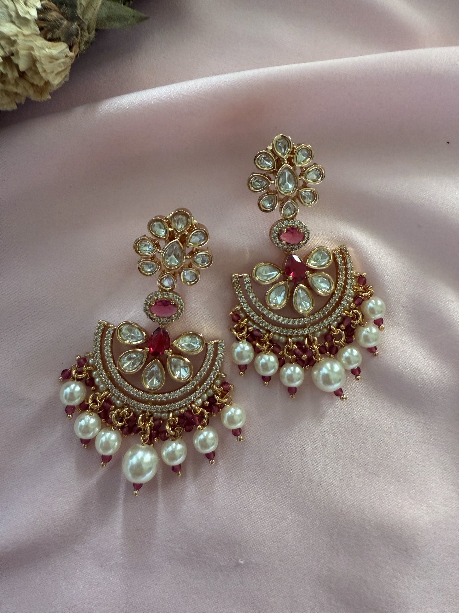 Ruhani Ruby Pink Moissanite Polki Earrings