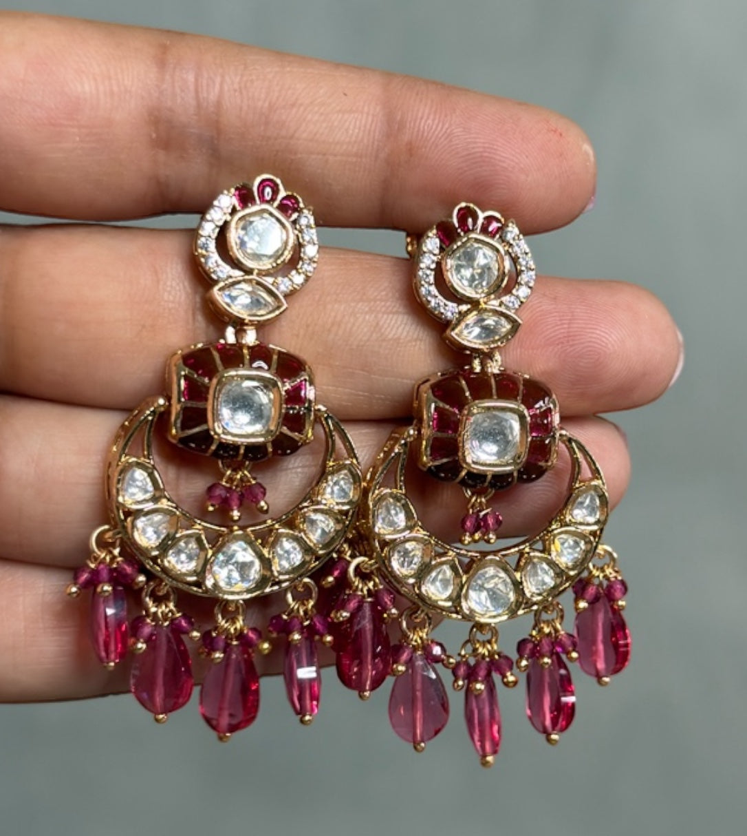 Kamal Rose Pink Moissanite Polki Earrings