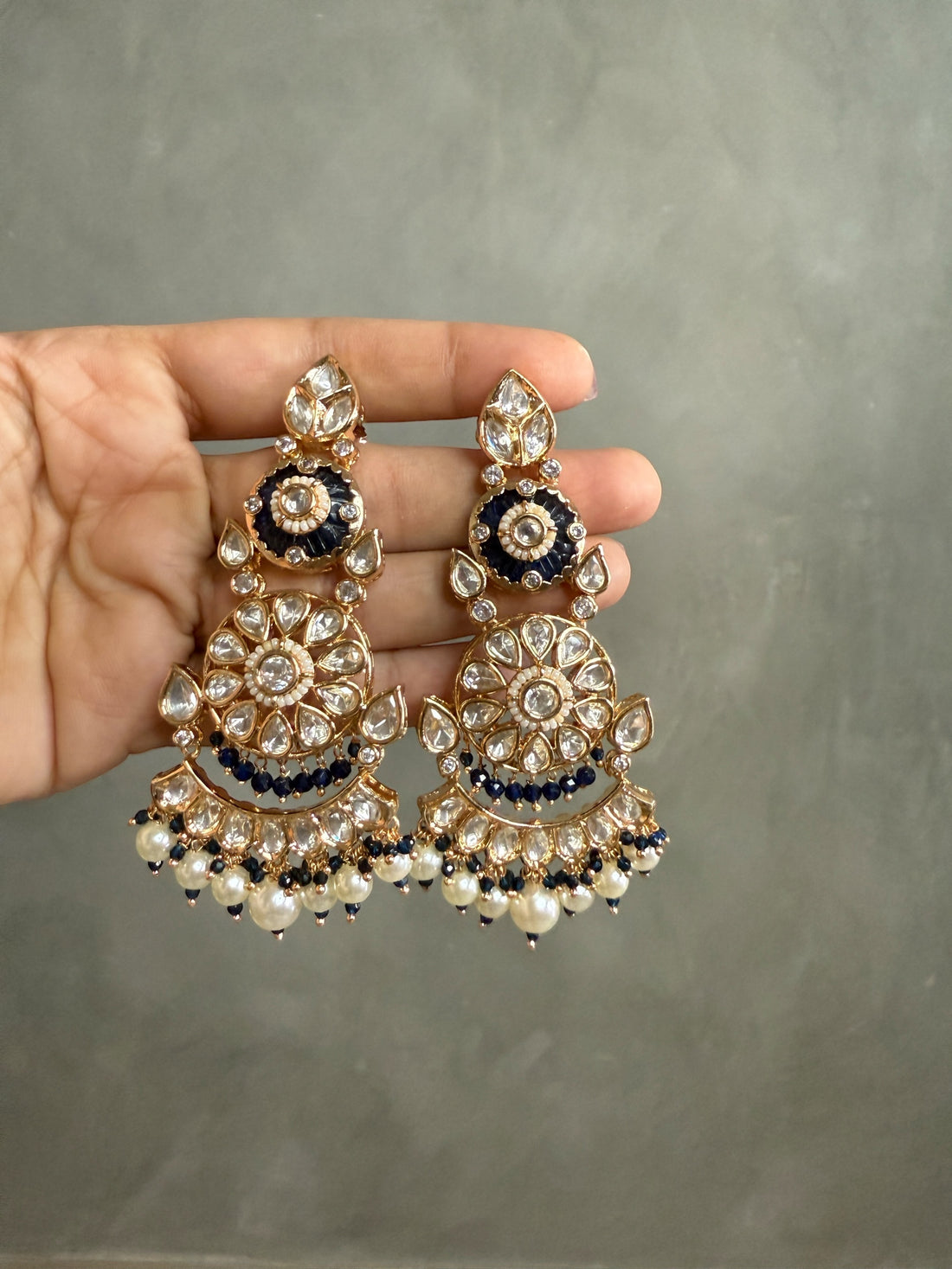 Kavita Blue Moissanite Polki Earrings