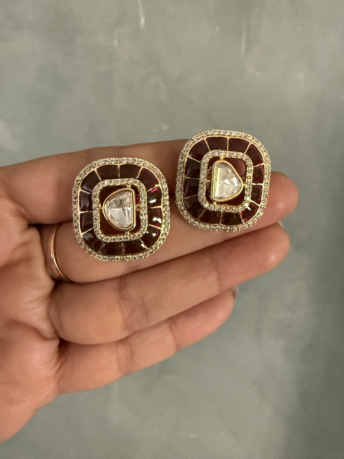 Vamya Maroon Moissanite Polki Studs