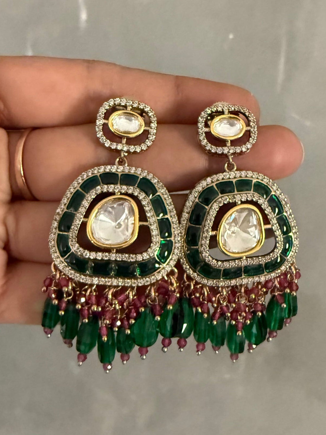 Aarya Emerald Green Polki Earrings