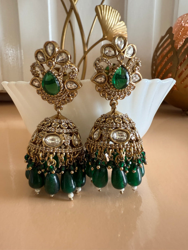 Maher Green Antique Finish Jhumka Earrings