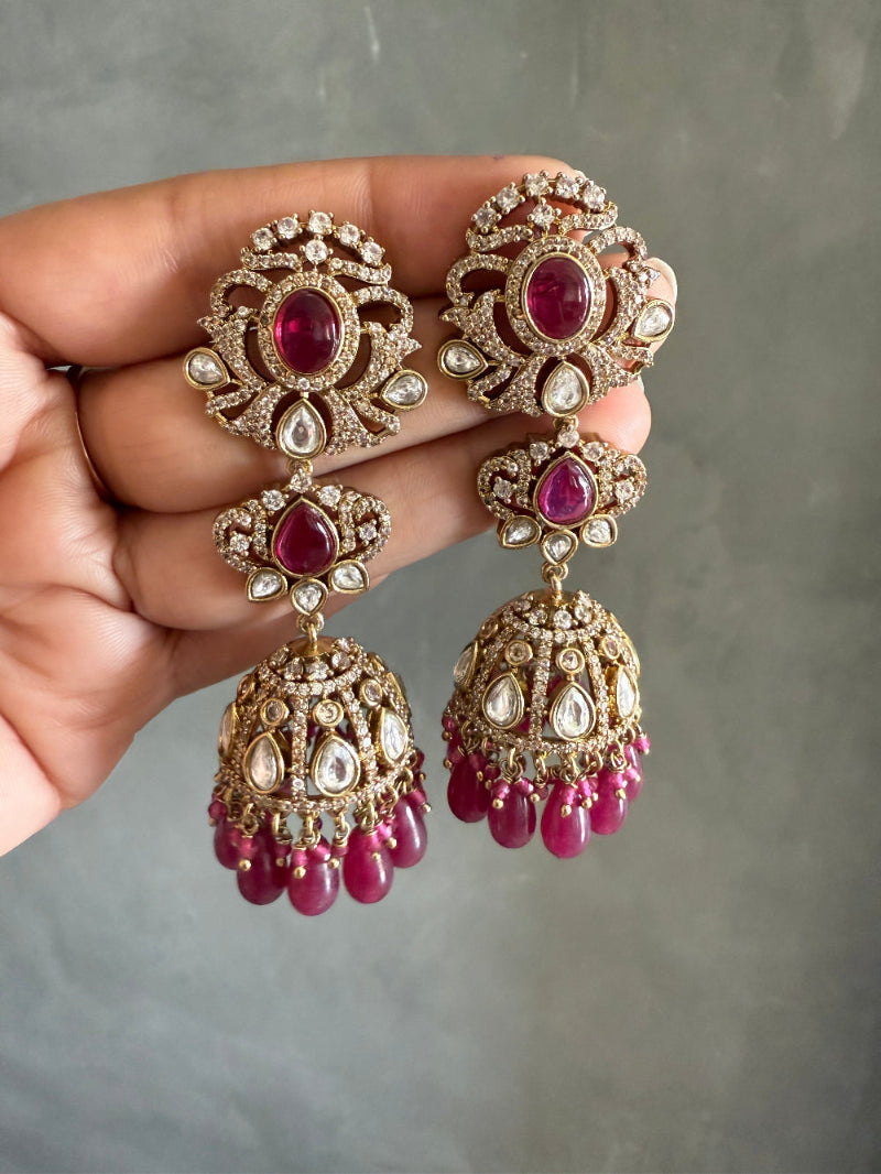 Kashvi Ruby Pink Antique Finish Earrings