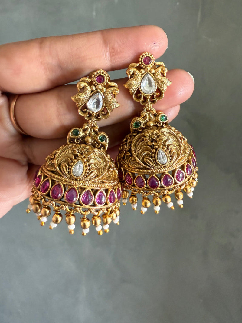 Amala Antique Gold Jhumka Earrings