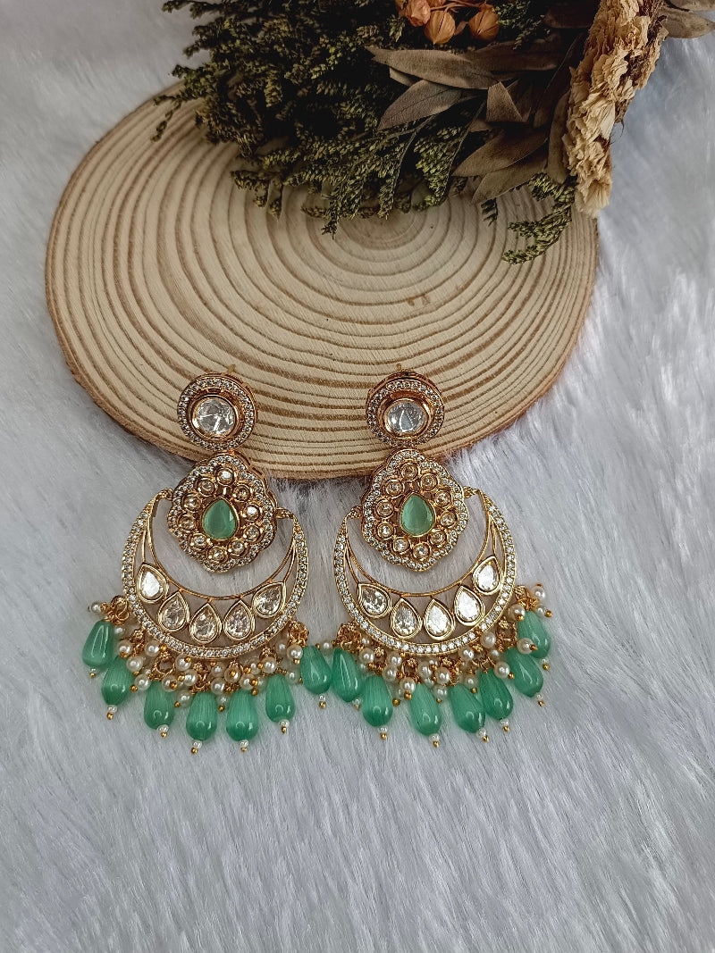 Sitara Aqua-green Chandbali Earrings