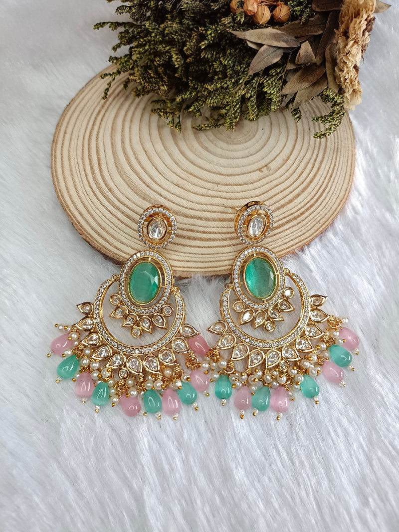 Sitara Light Pink-Green Chandbali Earrings