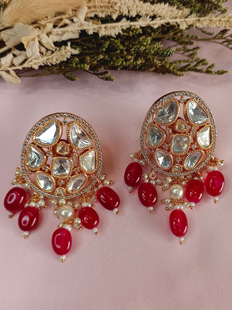 Maya Red Kundan Moissanite Studs