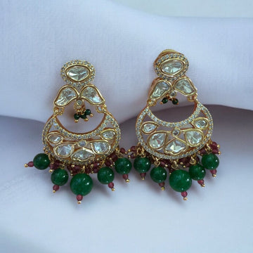 Sabita Green Moissanite Polki Earrings