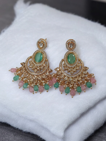 Sitara Light Pink-Green Chandbali Earrings