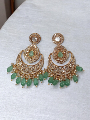 Sitara Aqua-green Chandbali Earrings