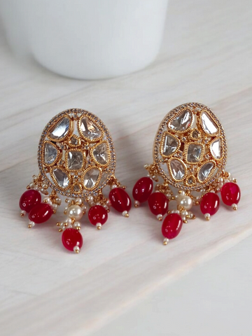 Maya Red Kundan Moissanite Studs