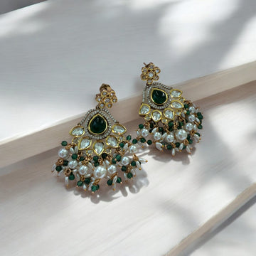 Kalam Green Moissanite Polki Earrings