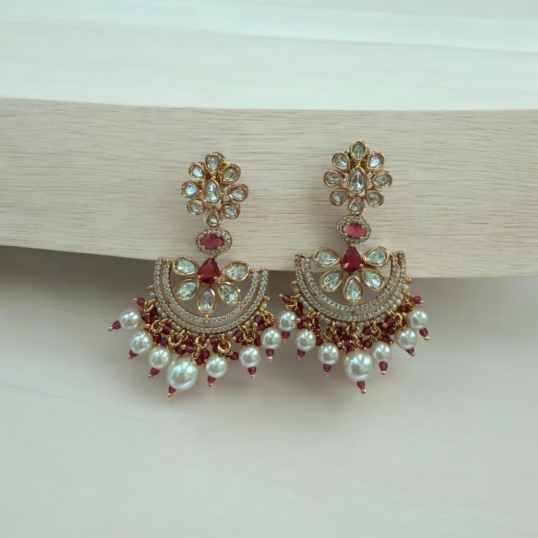 Ruhani Ruby Pink Moissanite Polki Earrings