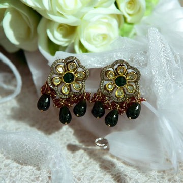 Diya Green Maroon Moissanite Polki Studs