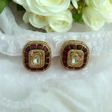 Vamya Maroon Moissanite Polki Studs