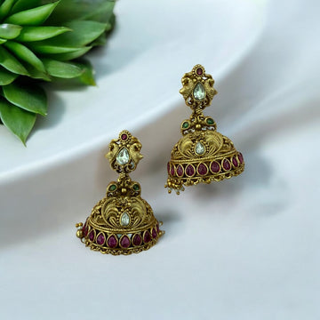 Amala Antique Gold Jhumka Earrings