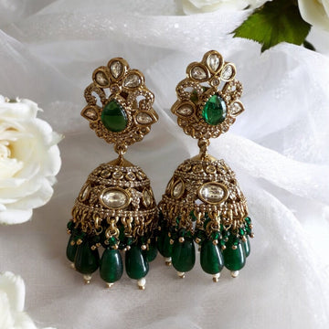 Maher Green Antique Finish Jhumka Earrings