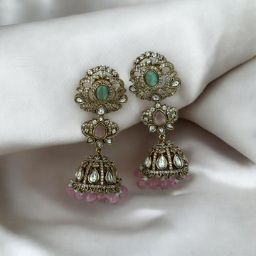 Kashvi Pastel Pink and Green Antique Finish Earrings