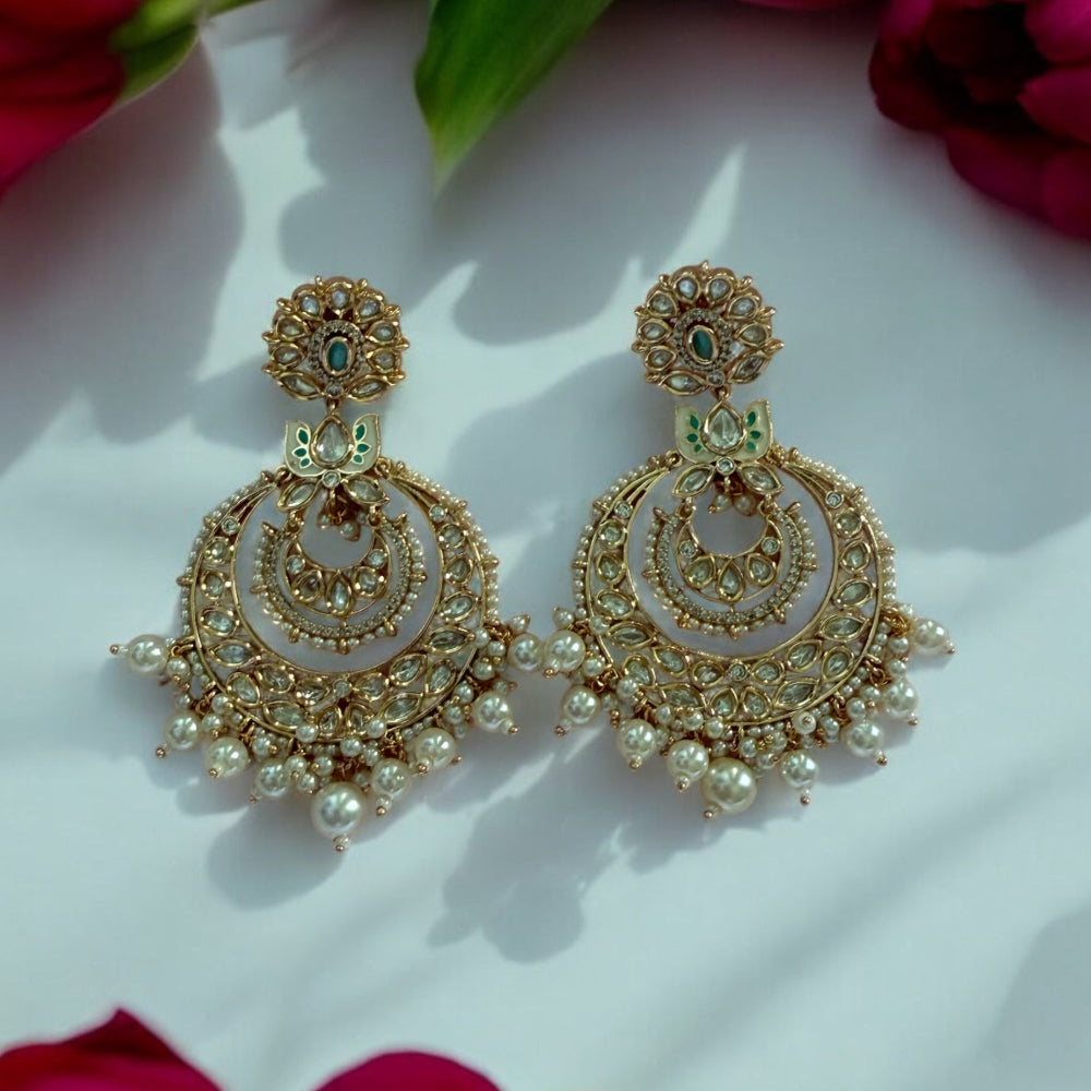 Savi White Pearl Chandbali Earrings