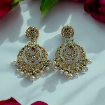 Savi White Pearl Chandbali Earrings